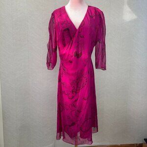 Citrine Magenta Floral 100% Silk 80s style Dress Womens Size 10